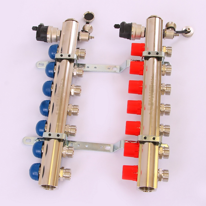 Коллекторная группа TOPWAY с регулировочными и термостатическими вентилями с резьбой под евроконус EMMETI 1"x3/4"ЕК 7 выходов 01298720 - Вид №1