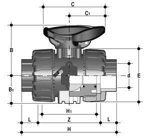 SANIT 430513210 2-ходовой шаровой кран d 16-63, ВКД DualBlock®, PVC-U, клей рукав, безопасность рычаг  - Вид №1