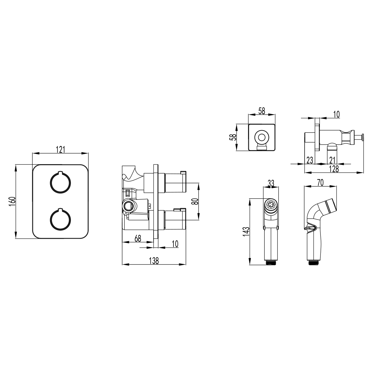 LM7820C Смеситель Yeti термостатический с гигиеническим душем, встраиваемый LEMARK YETI  - Вид №1