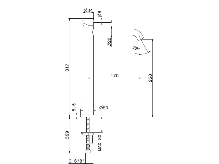 Однорычажный высокий смеситель для раковины без слива Newform X-WAY ARCH-00125329 - Вид №1