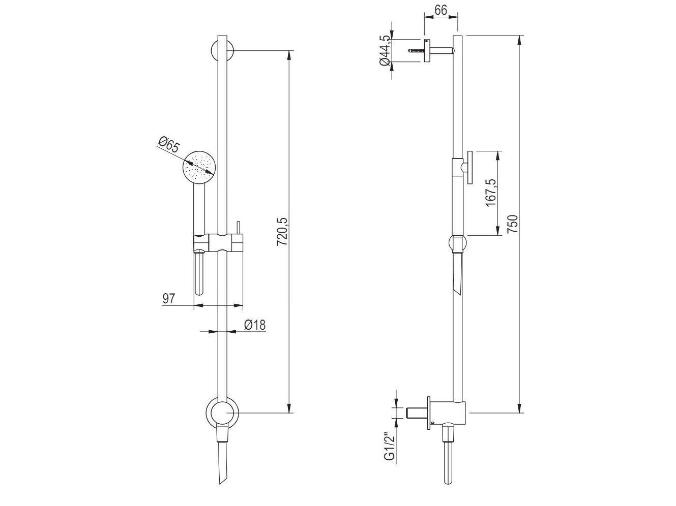 Стержень из нержавеющей стали с ручным душем Super Inox OPLUS ARCH-00132051 - Вид №3