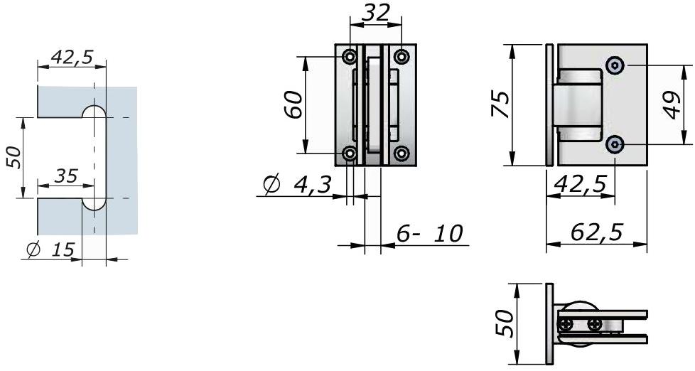 Nuova Oxidal Петля стальная для душевой кабины sun-id-1424139 - Вид №1