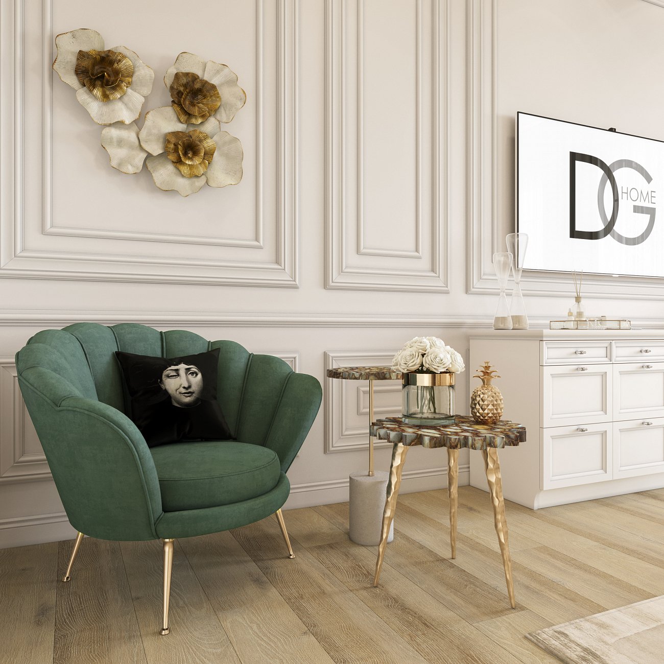 Кресло круглое зеленое с фигурной спинкой Tresor от Delight Collection DELIGHT COLLECTION ДИЗАЙНЕРСКИЕ 247968 Зеленый  - Вид №2