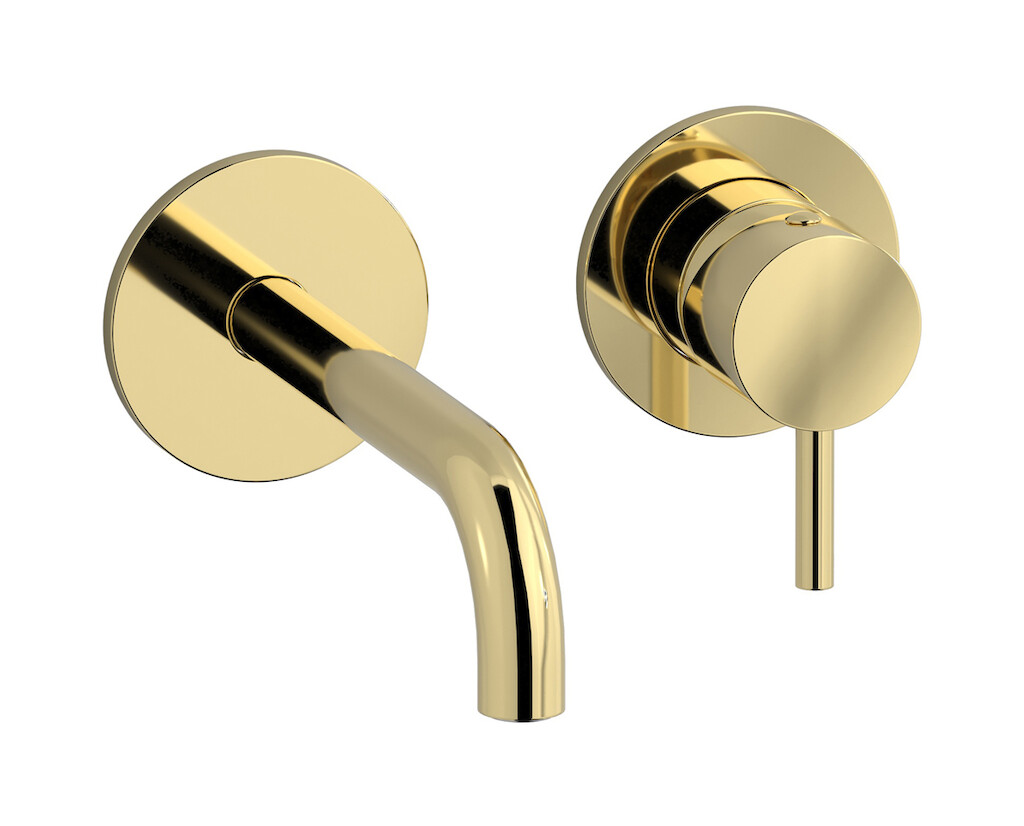 Встроенный в стену смеситель для раковины на 2 отверстия в комплекте с донным клапаном WE ARE IB mt406ii Pale Gold MilanoTorino 