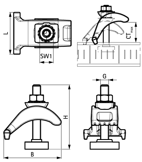 6072002 Монтажные профиля BIS Strut Балочный зажим для высоких нагрузок монтаж между стенками стальных конструкций WALRAVEN  - Вид №1