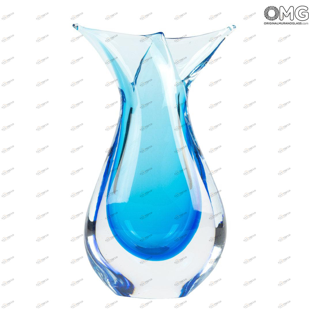 2886 ORIGINALMURANOGLASS Ваза Голубая рыба - соммерсо - Original Murano Glass OMG 12 см 