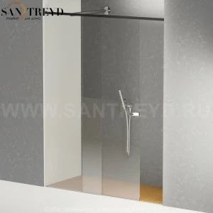 Душевое ограждение FLAT D подрезаемое, стеклянная нишевая с подвижной дверью экстрапрозрачная перегородка с держателем с поддоном из тика. Размеры: глубина от 70 до 100 см, длина от 180 до 240 см