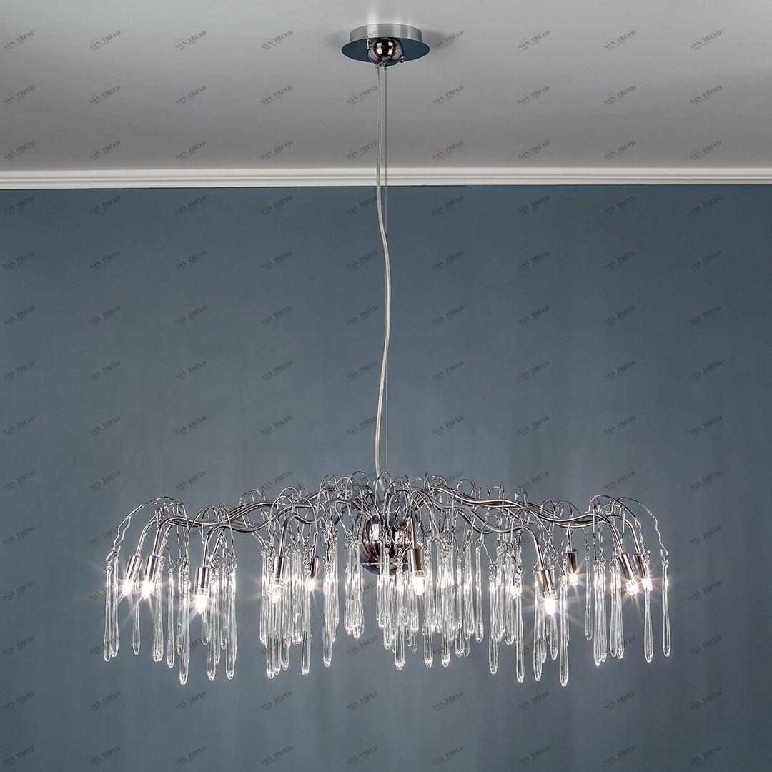 Люстра подвесная со стеклянными подвесками на 15 ламп хром Frezia Light 116715 FREZIA LIGHT ДИЗАЙНЕРСКИЕ 00-3953618 Прозрачный;хром 