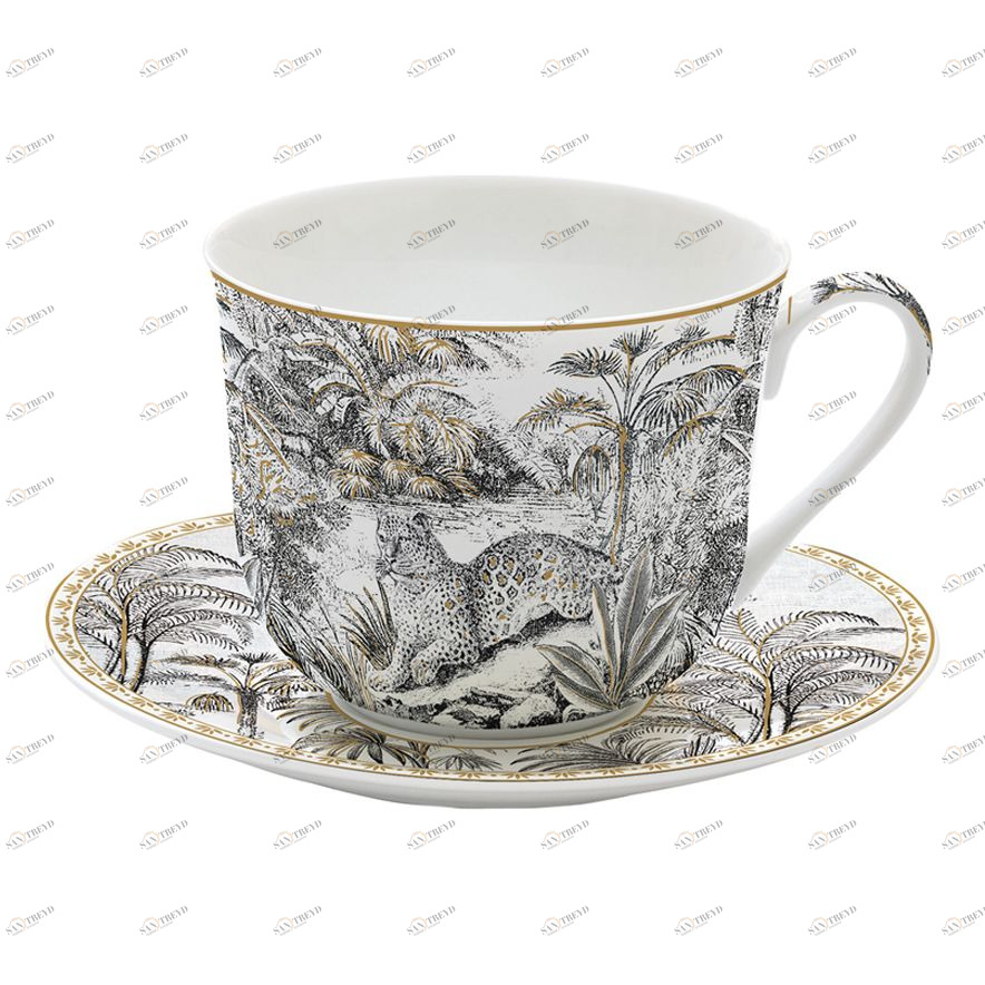 Чашка фарфоровая с блюдцем серая в подарочной упаковке "Джунгли, ретро" EASY LIFE COFFEEMANIA & ATMOSPHERE 00-3946837 Серый 