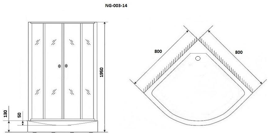 Душ. уголок NG- 003-14BLACK (800х800х1950) низкий поддон(13см) стекло МОЗАИКА 2 места Niagara ECO 0031452B - Вид №2