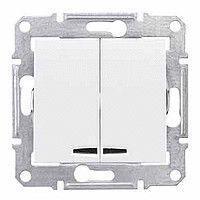 SDN0300321 Выключатель двухклавишный 10A 250V с подсветкой белый Schneider Electric Sedna