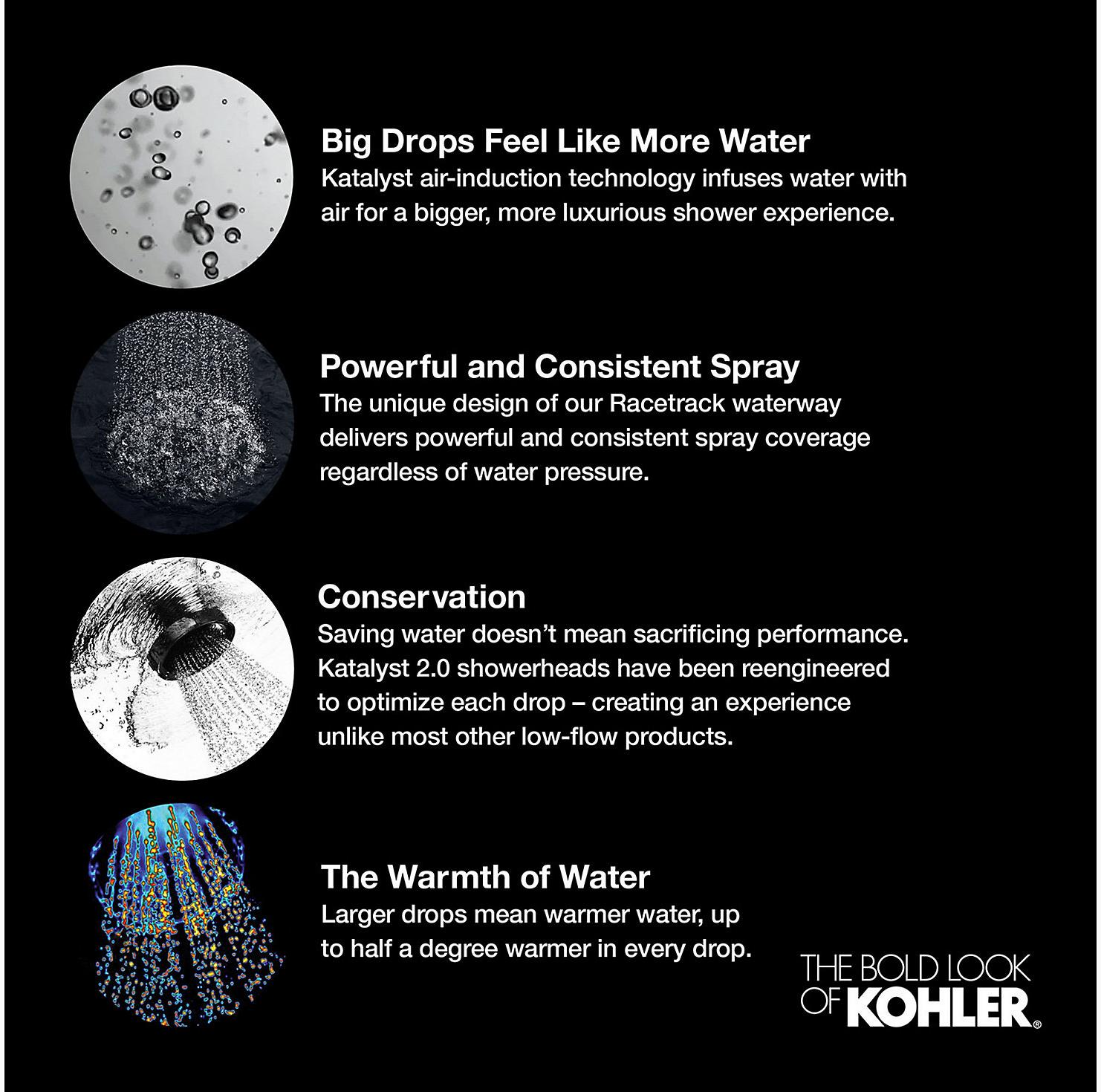 KOHLER Однофункциональная насадка для душа Fairfax 2,5 галлона в минуту с технологией всасывания воздуха Katalyst K-12008-AK-BN  - Вид №8