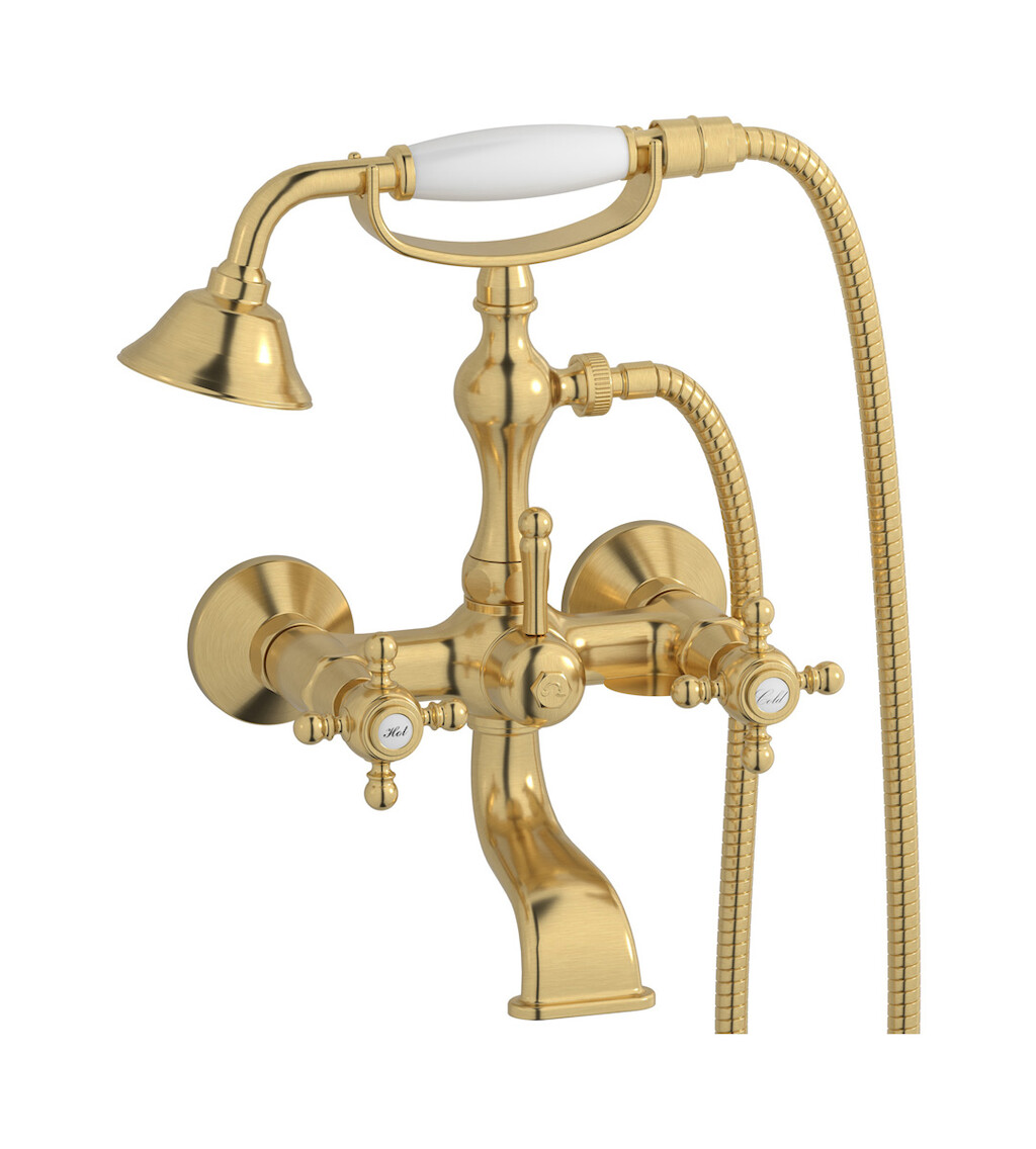 Настенный смеситель для ванной в комплекте с душевым гарнитуром WE ARE IB hr250os Brushed Gold Hermes