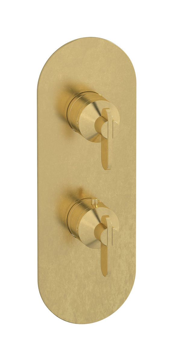 External part of thermostatic 2 ways diverter, round plate, vertical, Soho handle WE ARE IB eua612onnoh Natural Brass Aqua