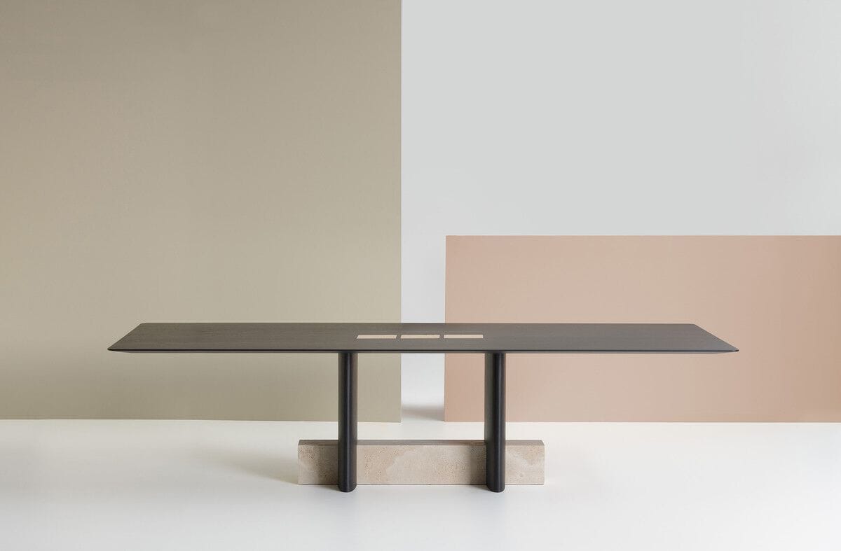 Прямоугольный стол из травертина и ясеня Potocco SYN 956/TR ARCH-00058796 - Вид №2