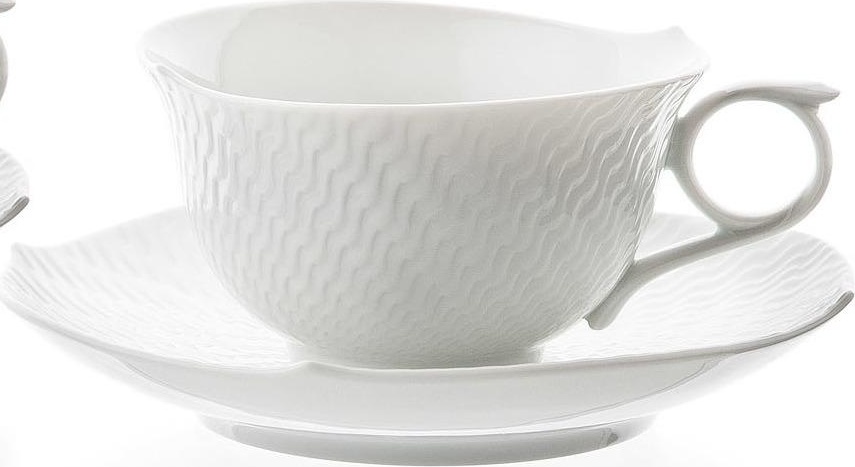 77807 Meissen Набор из 2 чашек чайных с блюдцами 170мл "Игра волн, рельеф, белый" Фарфор 