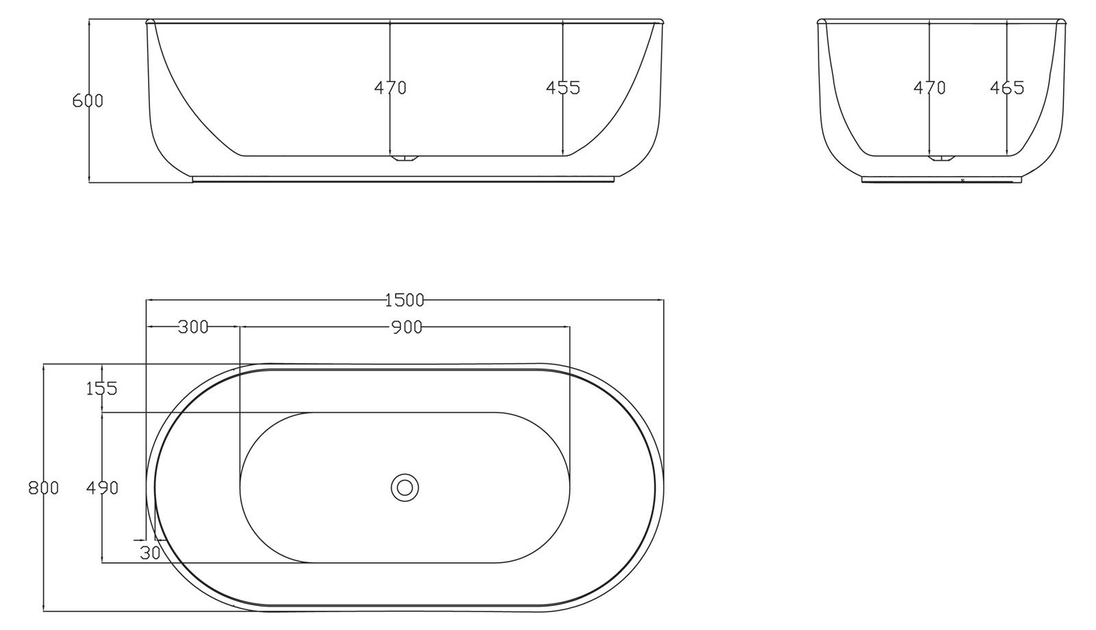 Акриловая ванна BelBagno BB401-1500-800  - Вид №3