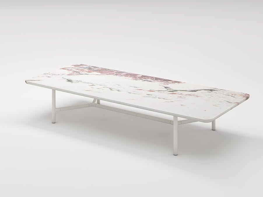 Мраморный прямоугольный низкий журнальный столик Paola Lenti Nesso ARCH-00095091