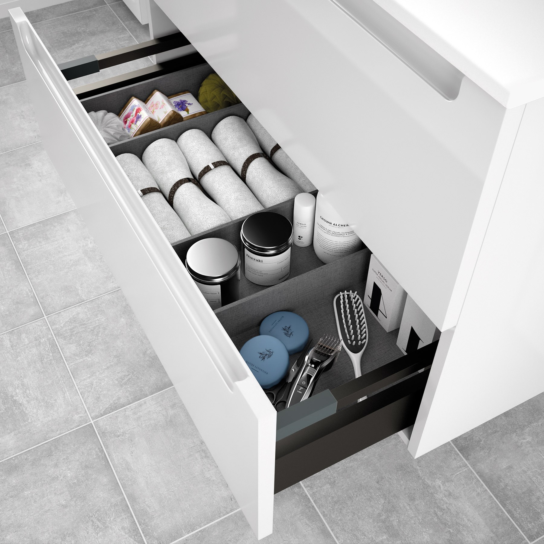 26681 SALGAR Мебель под умывальник MONTERREY 1000 2 металлических ящика GLOSS WHITE 997 x 540 x 450 мм Глянцевый белый  - Вид №2