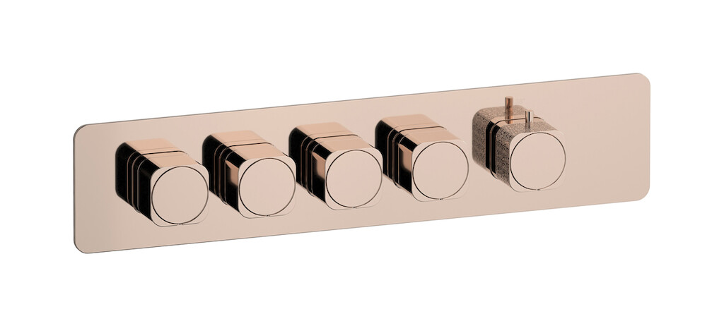 External part of thermostatic 4 ways, square plate, horizontal, Coral handle WE ARE IB eua426rsneo_2 Rose Gold Aqua