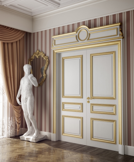 V3-4 Tifernoit Лакированная дверь с золотыми рамами Porte 