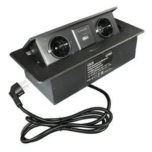 91998800 Розетка двойная выдвижная встраиваемая Gls 26480 с заземлением 2USB провод 2 м цвет черный STLM-1431529