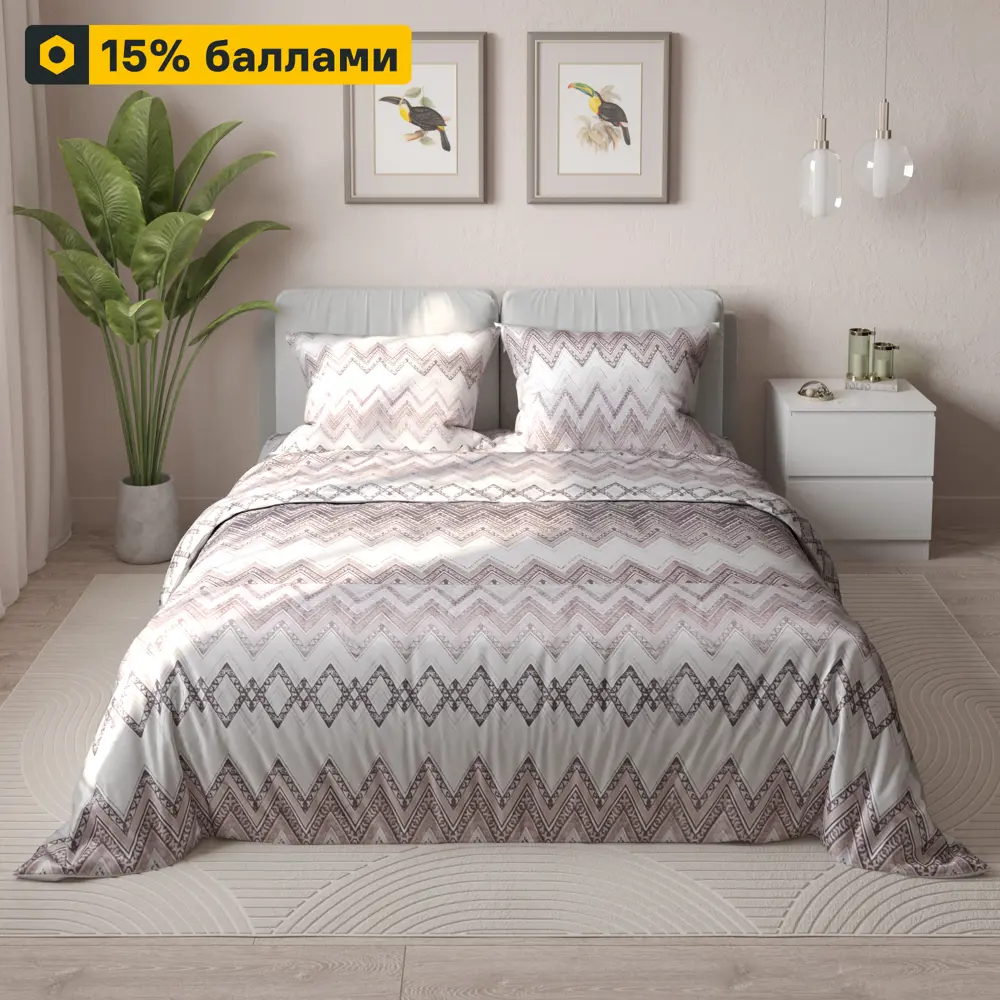Шуйские ситцы: Комплект постельного белья Дом снов Шеврон в коричневых тонах 89338188 STLM-1025245