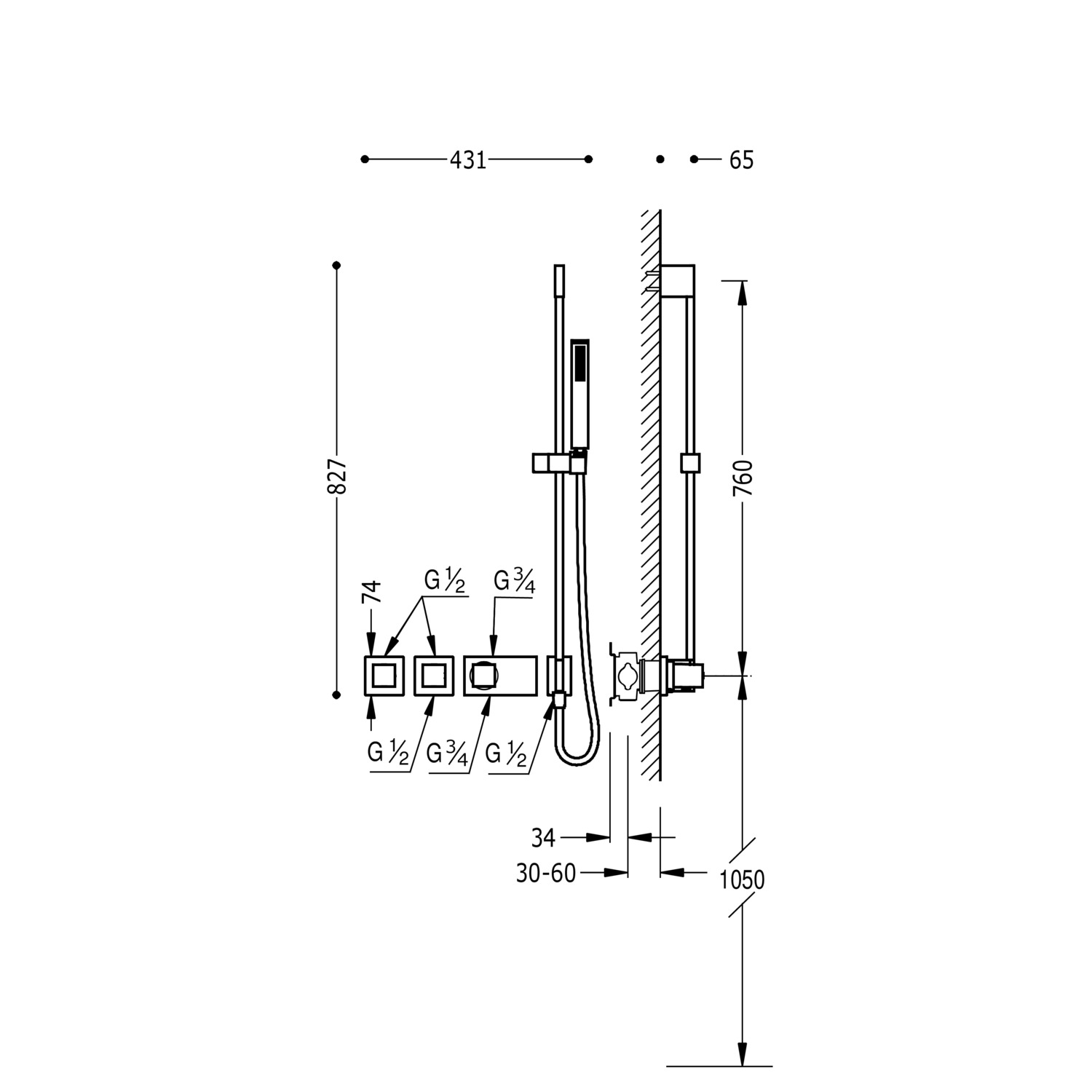 КОМПЛЕКТ БЛОЧНОЙ СИСТЕМЫ de grifo termostático empotrado de 3 vías Block System para ducha-20725392 TRES Thermostatic - Вид №1