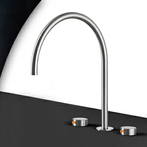 Смеситель для раковины сталь матовая с оранжевой ручкой Toki Radomonte TKI26SCIL34