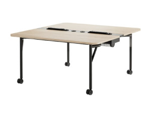 Деревянный складной стол с электрической розеткой на колесах