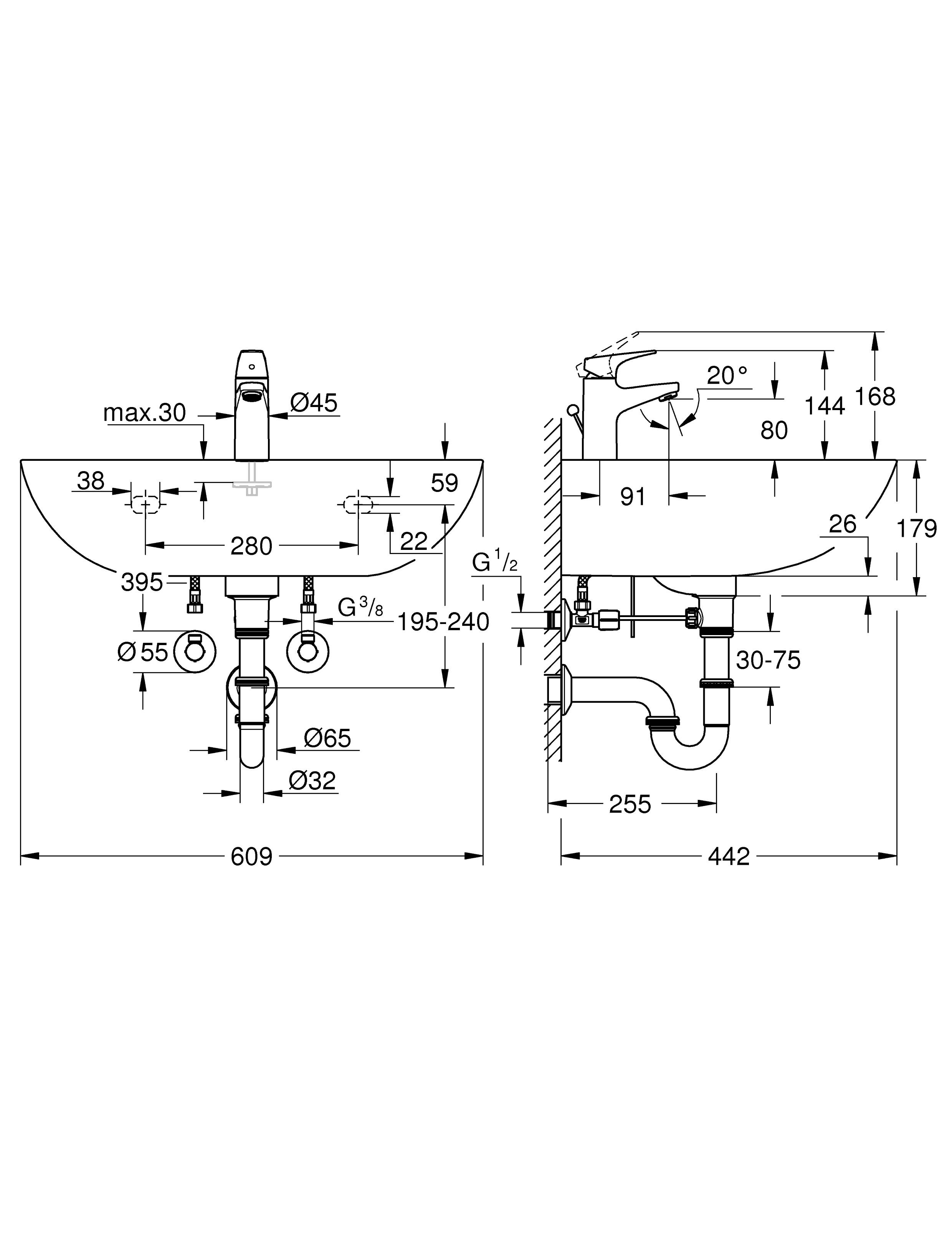 39472000 Подвесная раковина настенная овальная Grohe Bau белая - Вид №1
