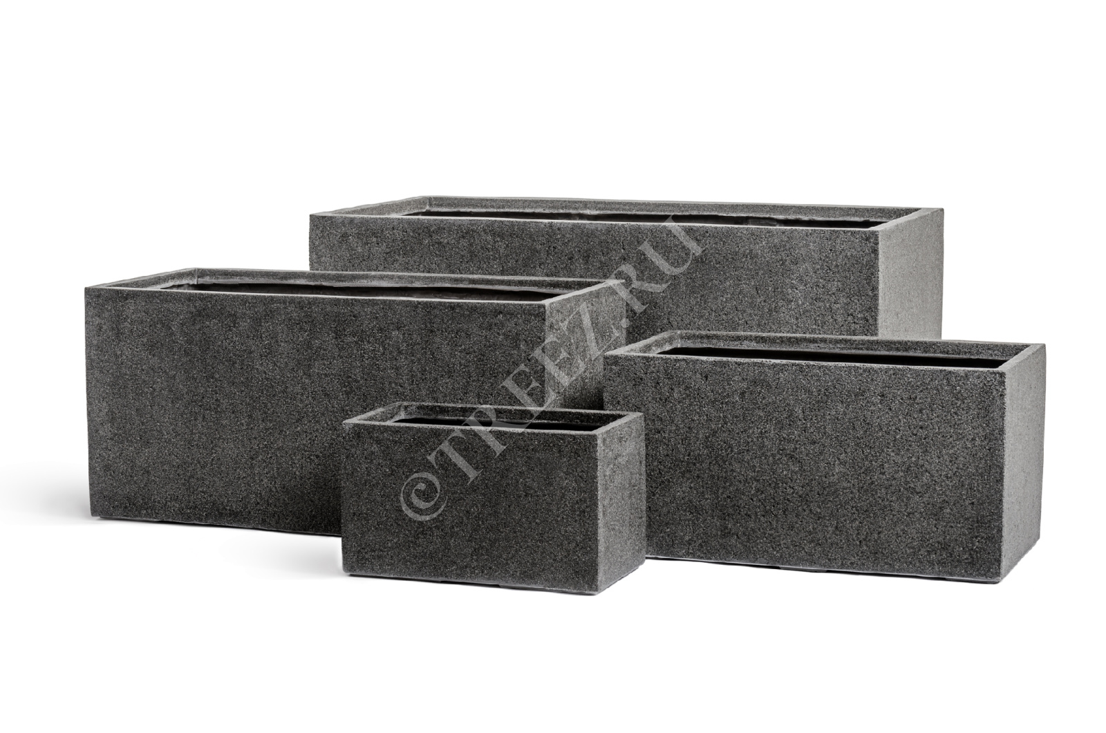 41.3319-01-024-GR-060 Кашпо  Effectory - серия Stone - Низкий прямоугольник - Тёмно-серый камень Цветочная коллекция 