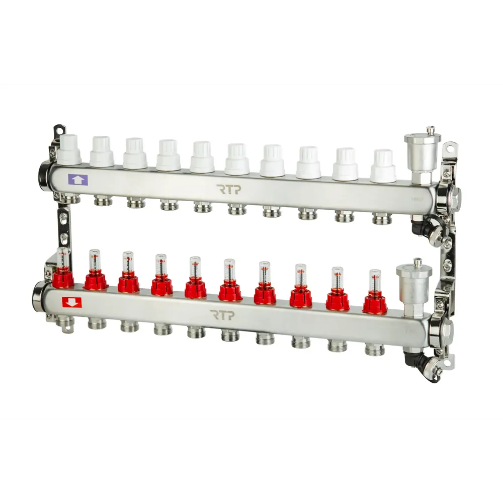Коллекторная группа для теплого пола RTP 1"х3/4" евроконус 10 выходов нержавеющая сталь STLM-2072287