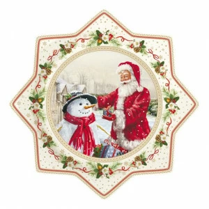 Блюдо фарфоровое для торта 32 см бежевое "Дед Мороз и снеговик" EASY LIFE НОВОГОДНЯЯ КОЛЛЕКЦИЯ 00-3947038 Бежевый