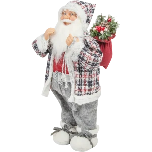 Фигурка декоративная «Дед Мороз шуба в клетку», 60 см, пластик, цвет белый/красный