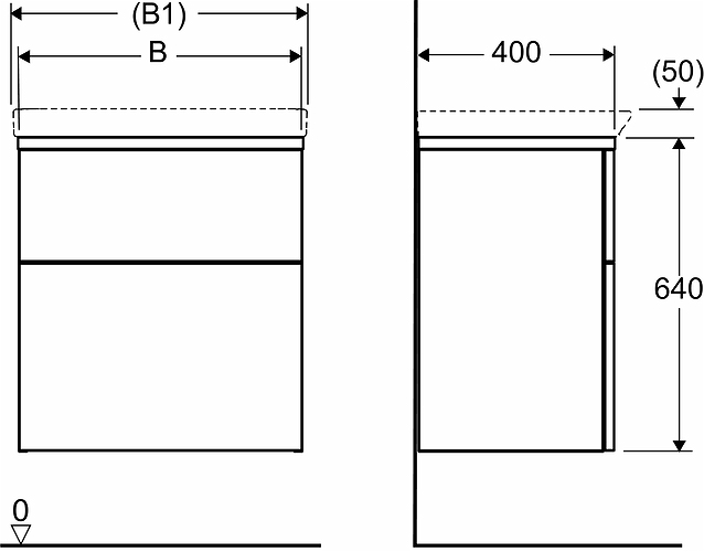 9610221101 IDO Glow напольная тумба под умывальник, с двумя ящиками, W = 980 мм, W1 = 1000 мм, белый - Вид №11