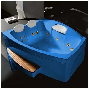 Ванна GRUPPO TREESSE Matrix Slim V7637-G большая с подголовником глубокая с гидромассажем голубая с золотой фурнитурой