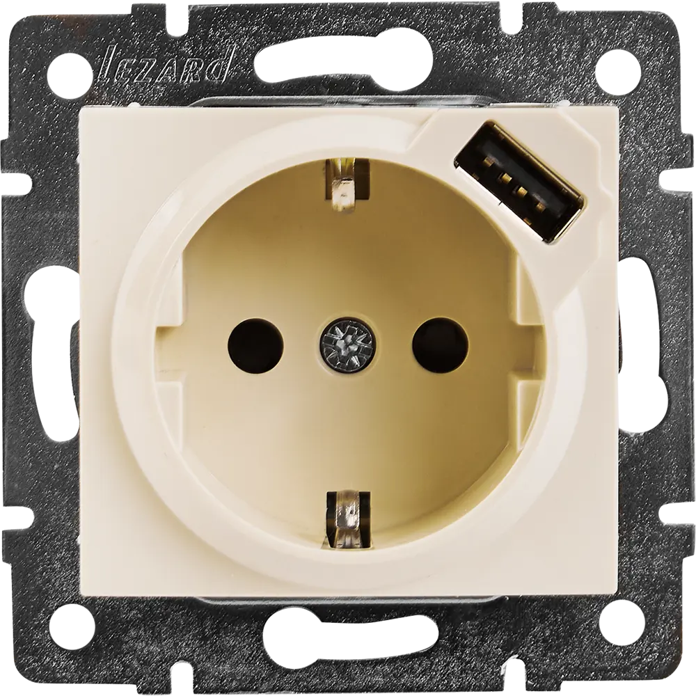 Розетка Lezard Karina с заземлением разъем USB цвет кремовый 84408387 STLM-2114941