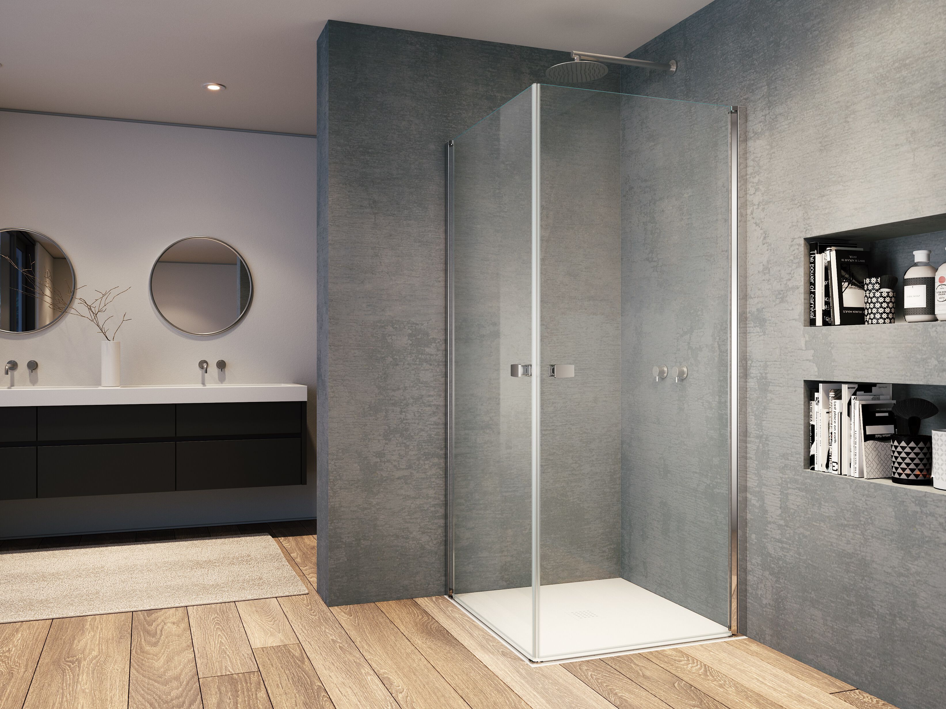 Стеклянная угловая душевая кабина с распашной дверью Provex Industrie Kombi ARCH-00068013 - Вид №1