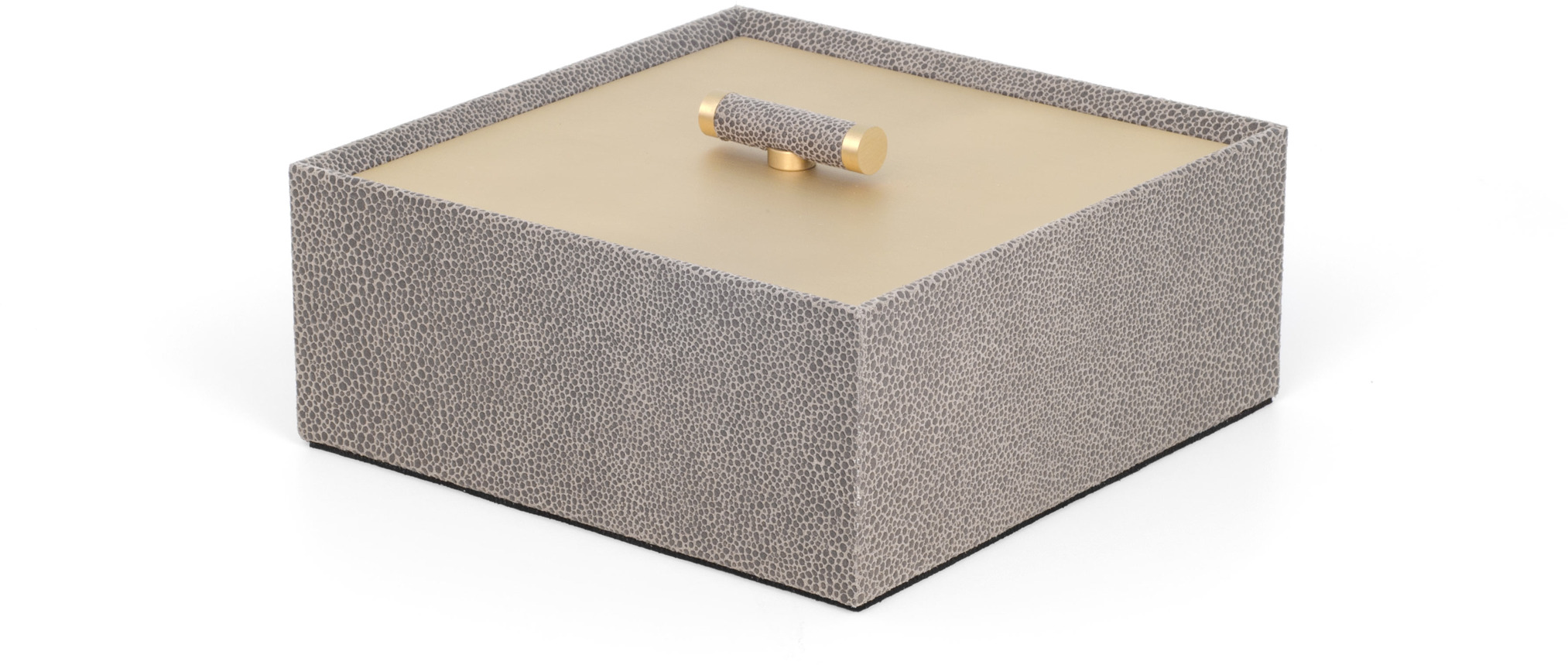 Коробка Iside - 17,6X17,6XH7,5 см / металл-финиш_сатин-латунь / ари-кожа_кофе