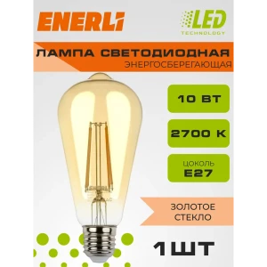 91667890 Лампа филаментная Enerli R770109 E27 220-240 В 10 Вт груша золотистая 900 Лм STLM-0917786