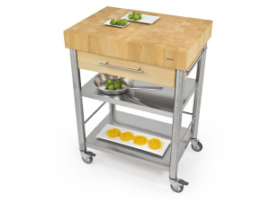 Отдельно стоящий кухонный модуль из нержавеющей стали и дерева