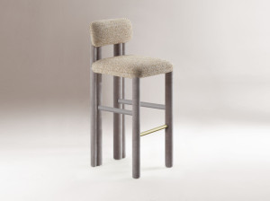 Тканевый мягкий барный стул с подставкой для ног
