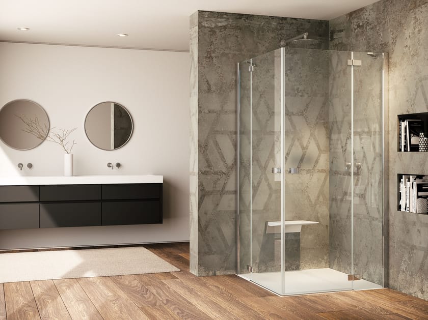 Стеклянная угловая душевая кабина с распашной дверью Provex Industrie Kombi ARCH-00103914