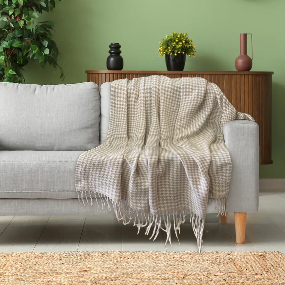 Плед Марокко бежевый с вензельным узором 140x200 см 89426307 Santreyd STLM-1584645 - Вид №5