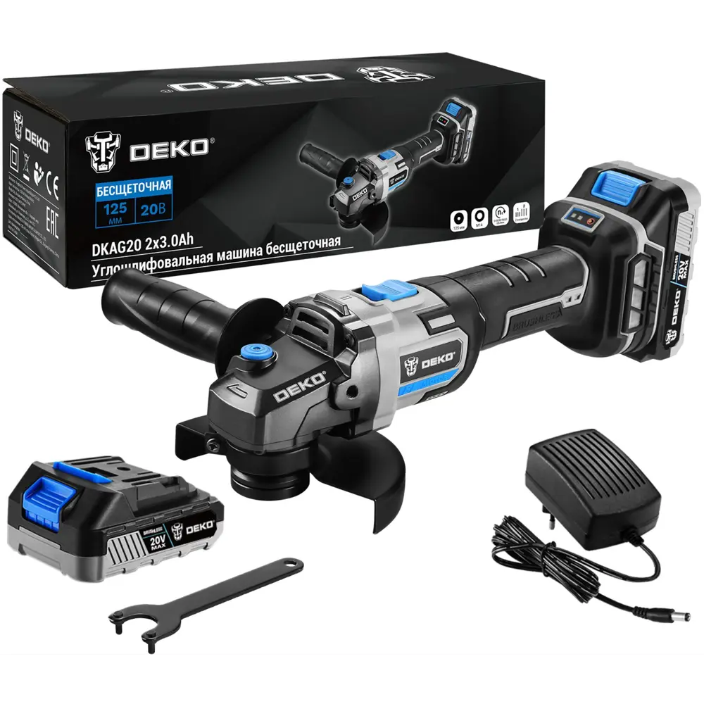 УШМ аккумуляторная бесщеточная Deko DKAG20, 20 В Li-ion 2x3 Ач, 125 мм STLM-2063532 - Вид №3