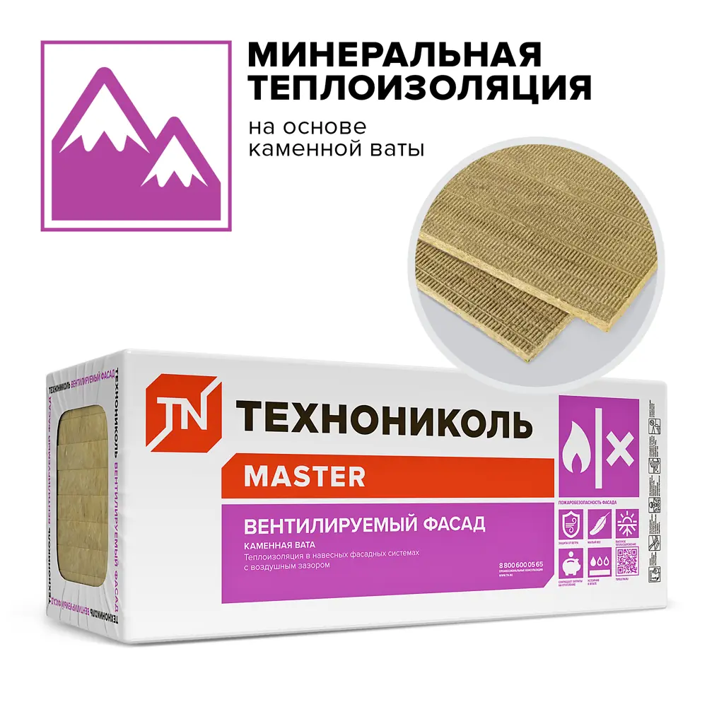 Утеплитель Технониколь ВентФасад 50 мм 6 шт 600x1200 мм 4.32 м² 82314314 STLM-2096147  - Вид №1