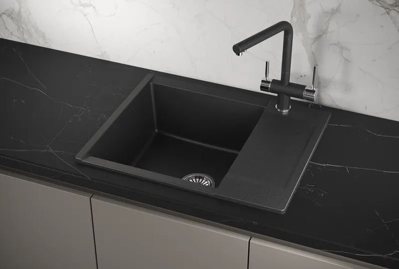 ES-6202, ЧЁРНЫЙ, кухонная мойка, кварц, ESTETICA GRANULA 6202-ST215 - Вид №1