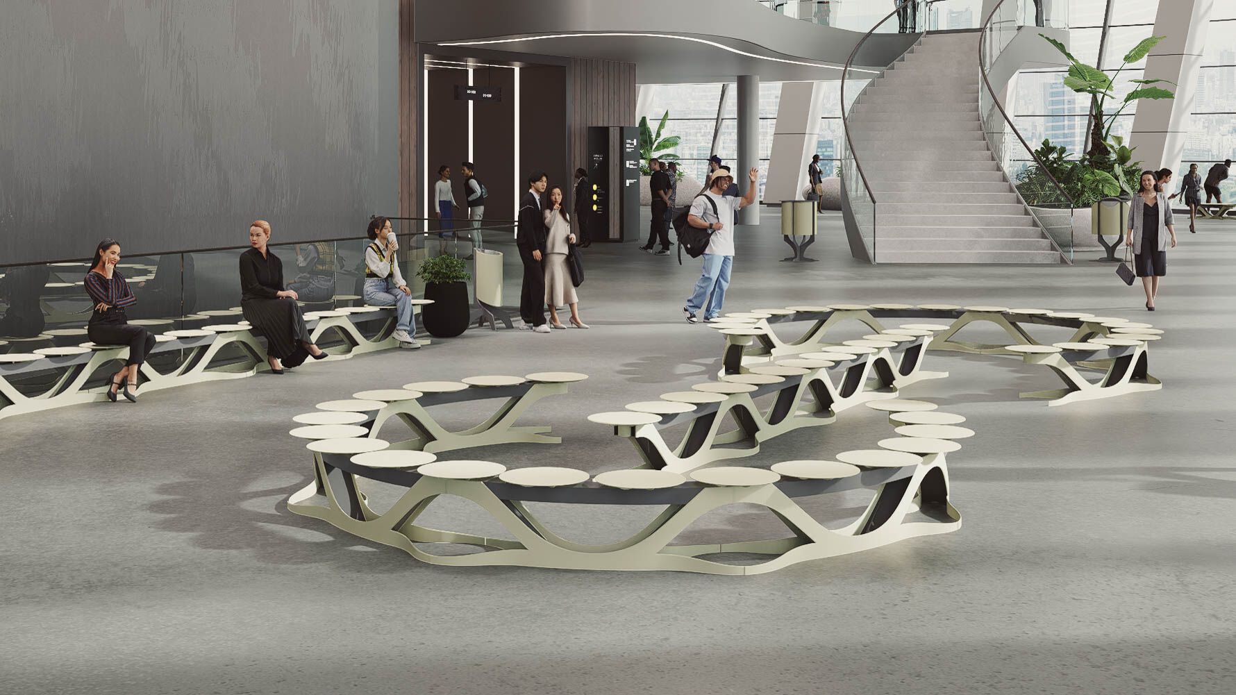 Модульная изогнутая скамья из стали с порошковым покрытием на стержне CITYSì плющ ARCH-00013830 - Вид №3