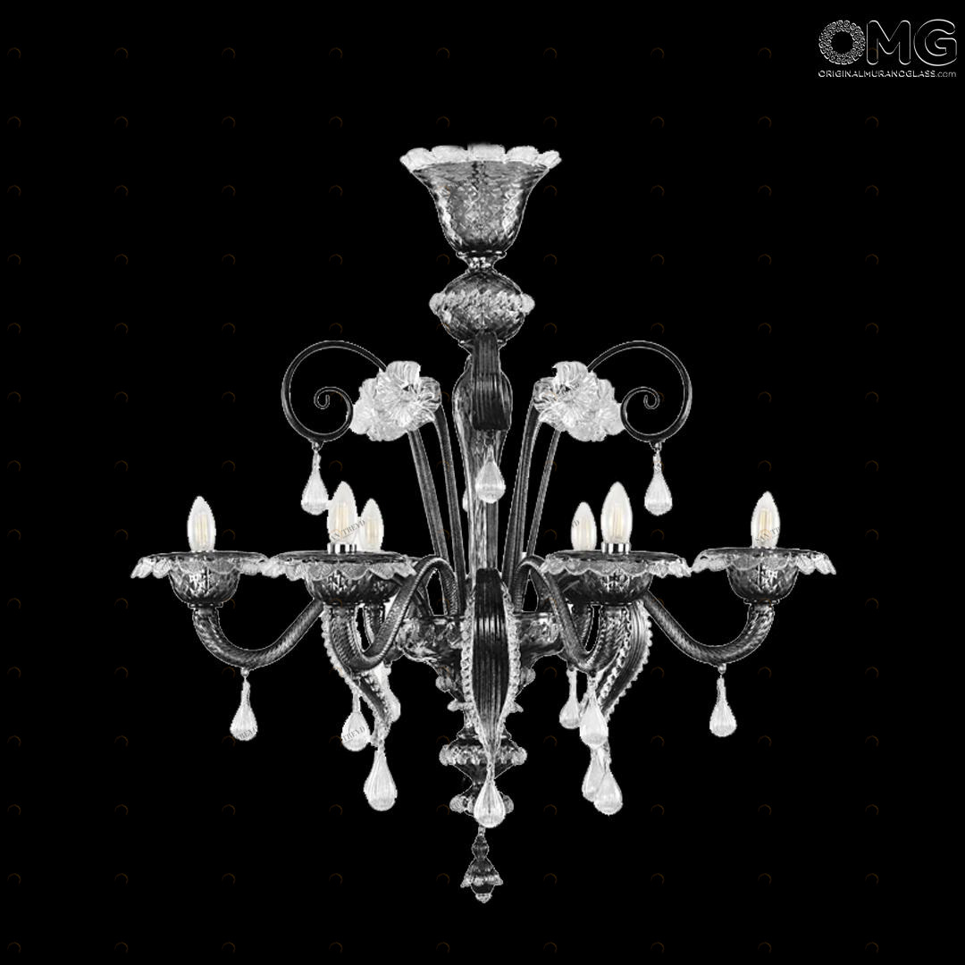 4045 ORIGINALMURANOGLASS Люстра Чёрная Герань - Флорал - муранское стекло OMG 85 см CLASSICO